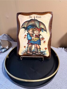 “Be Kind” Children Umbrella Wall Art - Brown/Multicolour. 8 in X6.5 in.